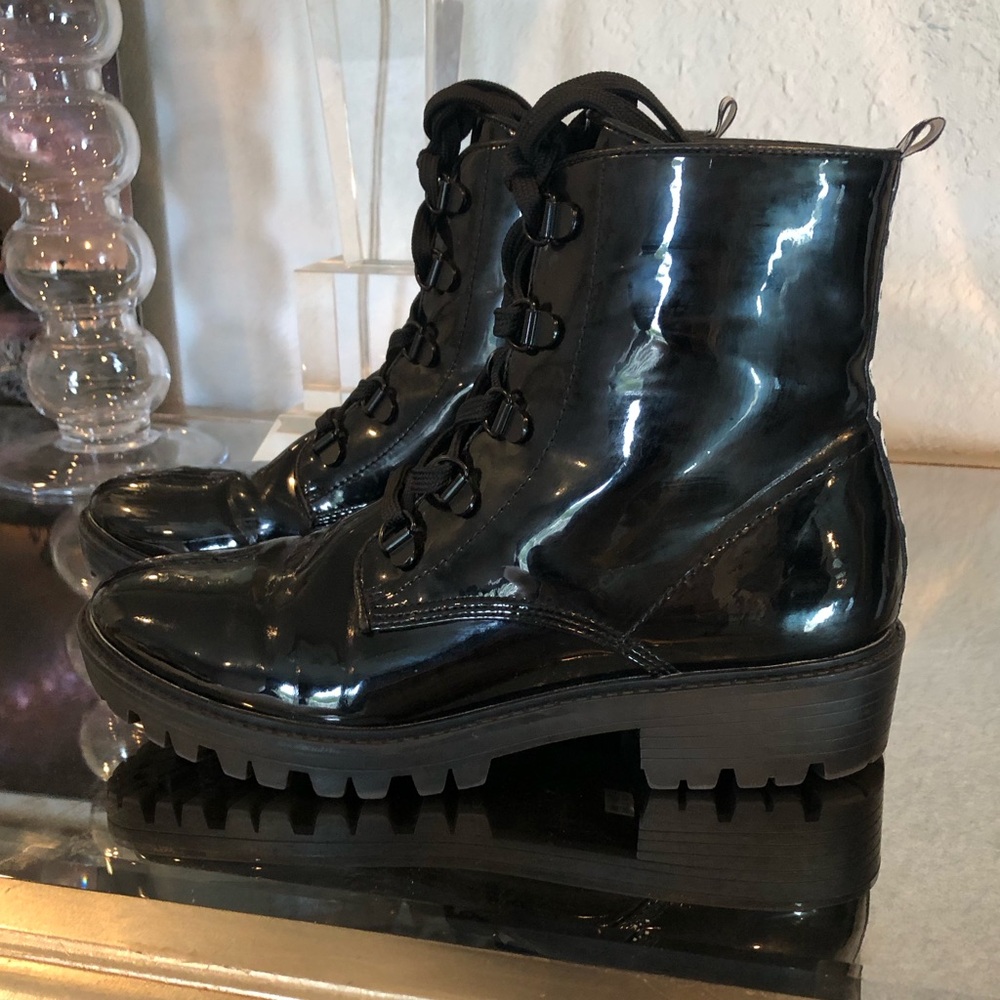 Patent leather Moto boots